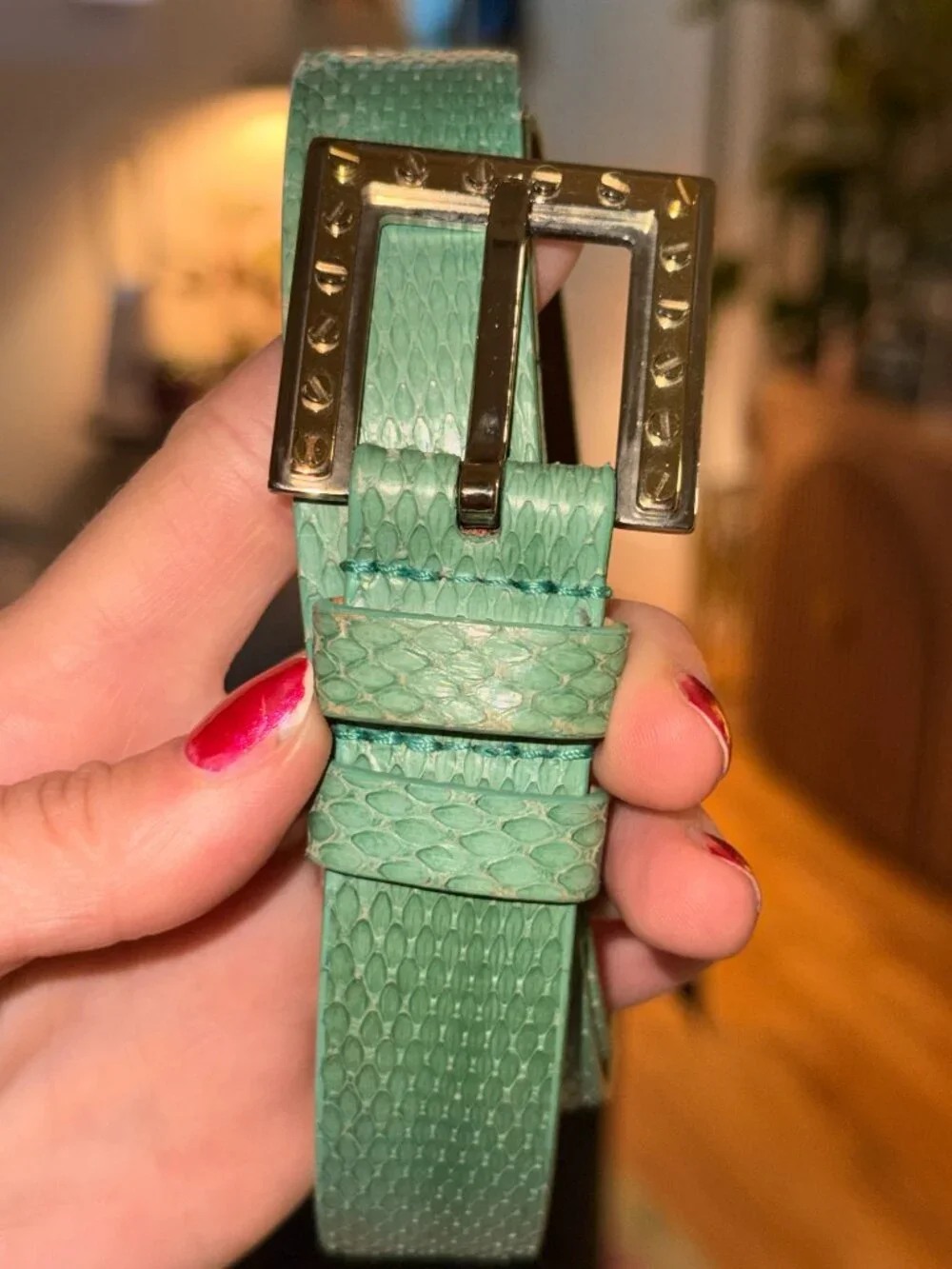 Rare Vintage Dolce & Gabbana Celadon Snakeskin Belt 105/42 + Gold Buckle